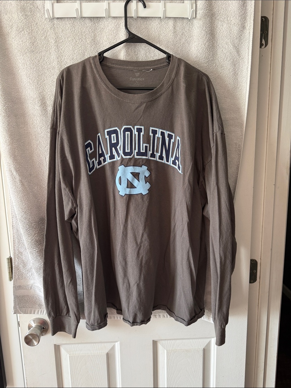 Fanatics Carolina Long-Sleeve Tee in Gray with Light Blue Logo